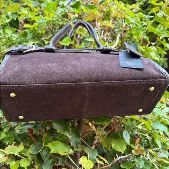 NWT Suede Genuine Leather Chocolate Dark Brown East West Bag Made in India New - Picture 10 of 15